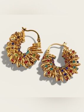 Colorful Crystal Hoop Earrings | 14K Gold Plated